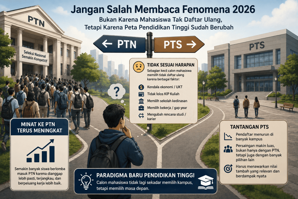 Jangan Salah Membaca Fenomena 2026: Bukan Karena Mahasiswa Tak Daftar Ulang, Tetapi Karena Peta Pendidikan Tinggi Sudah Berubah